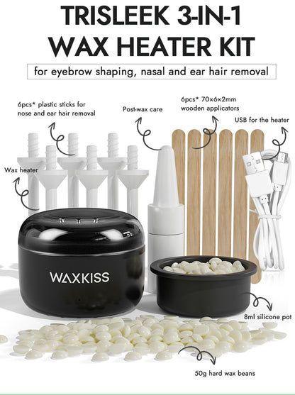 Waxkiss Trisleek 3-In-1 Wax Heater Kit For Eyebrow, Nasal And Ear Hair Removal